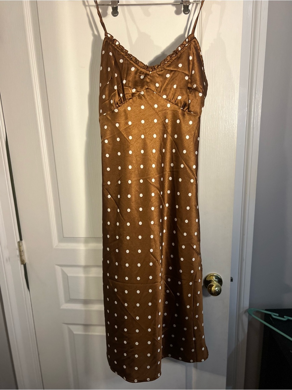 Japna Brown and White Polka Dot Midi Slip Dress